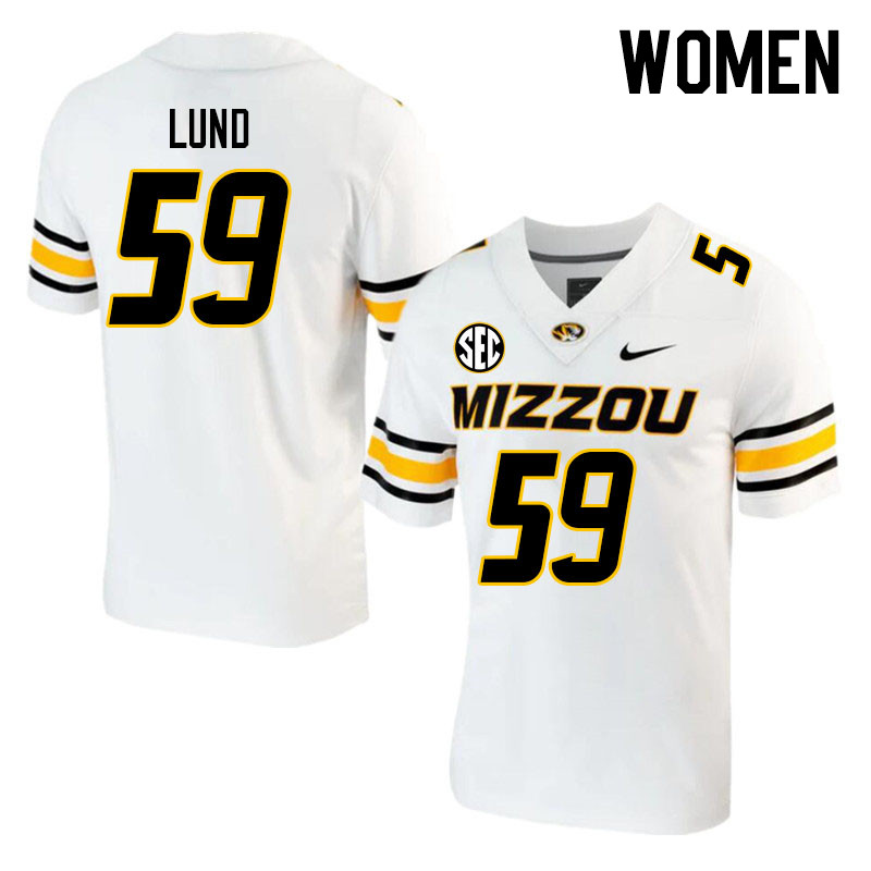 Women #59 Nathan Lund Missouri Tigers College 2023 Football Stitched Jerseys Sale-White - Click Image to Close